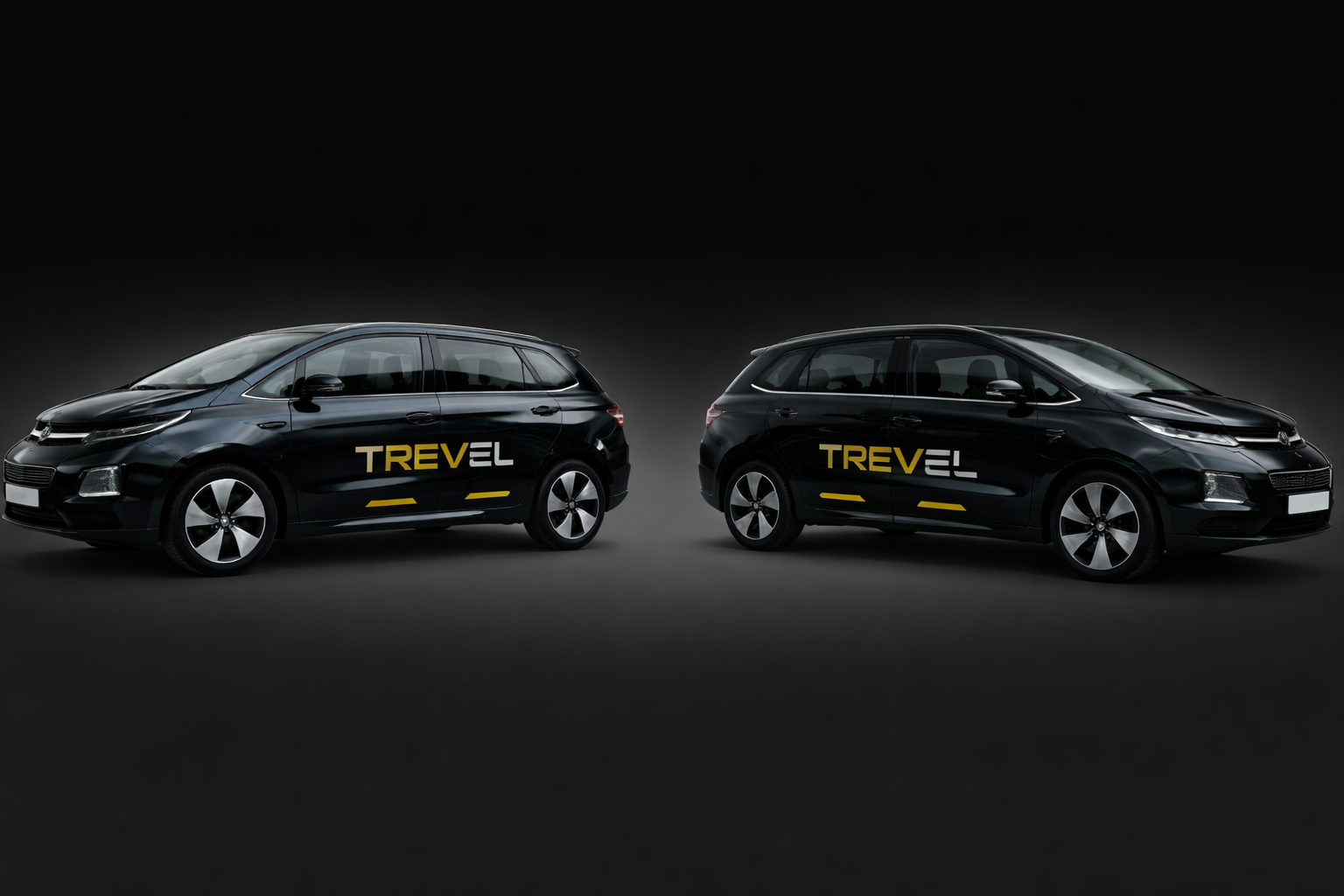 Trevel branded EV fleet with two vehicles facing each other